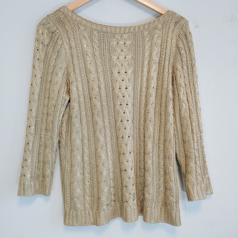 Lauren Ralph Lauren Gold Cable Knit Sweater